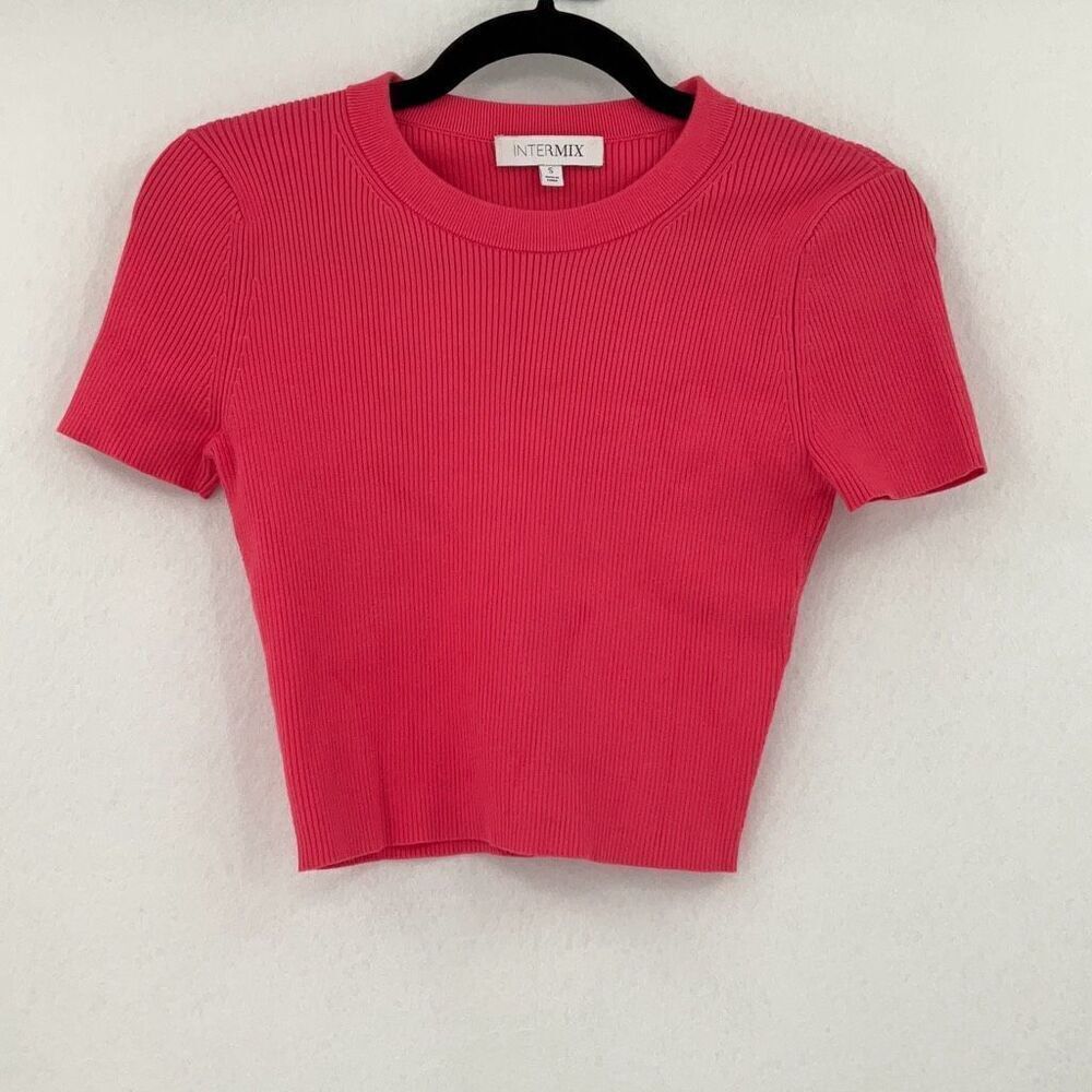 Intermix Pink Knitted Short Sleeve Cropped Top Size Small
